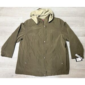Gallery Woman Removable Liner Water Repellent Raincoat Size 2X Olive Sage NWT